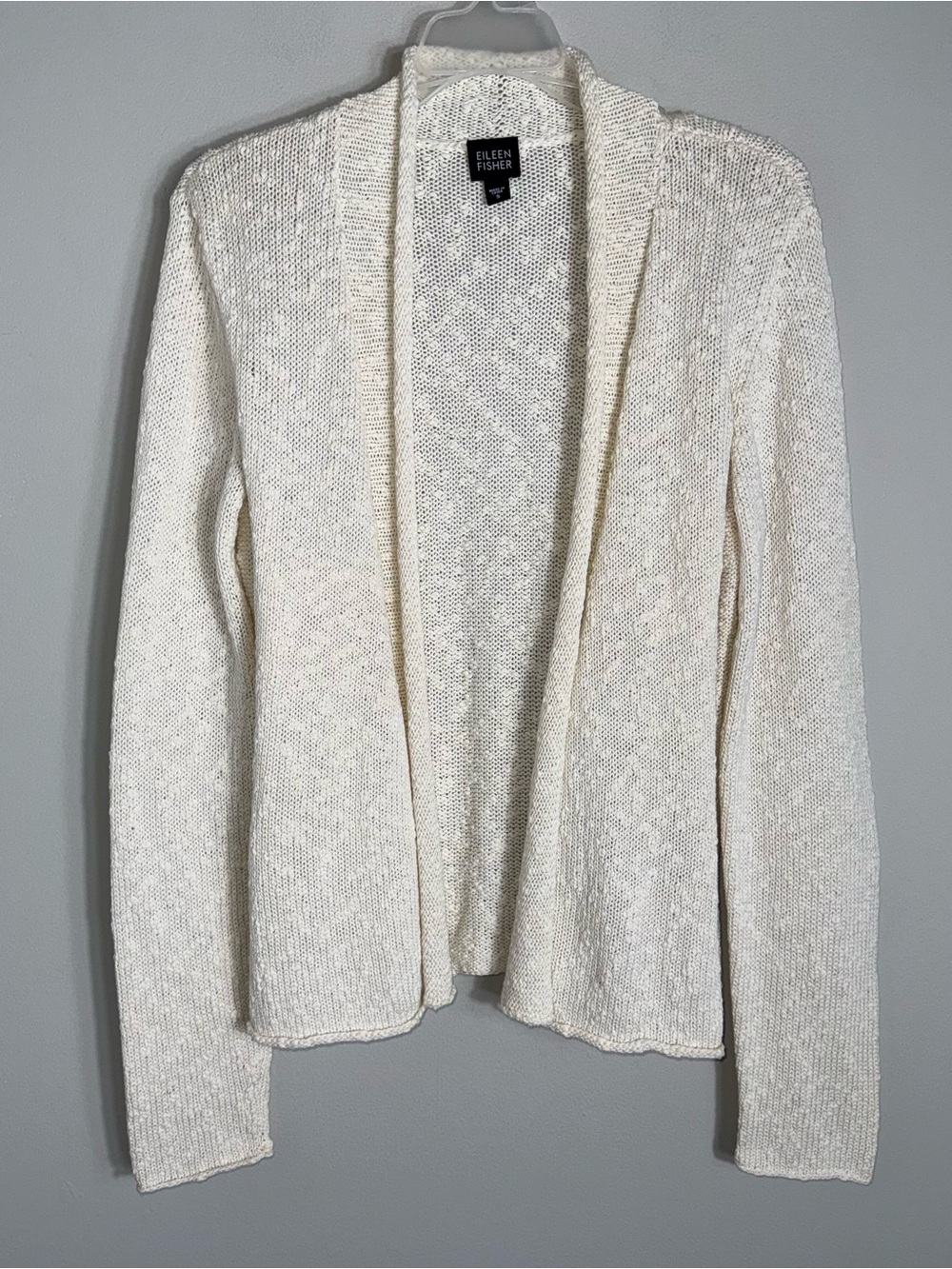 Eileen Fisher 100% Cotton Open Front Cardigan Sweater-Long Sleeve-Ivory-Small